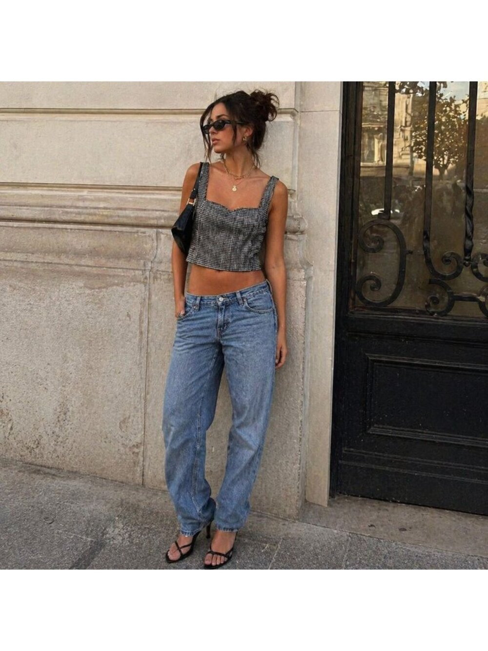 Abercrombie & Fitch Womens L Top Houndstooth Corset Inspired Crop Black White - Picture 1 of 11